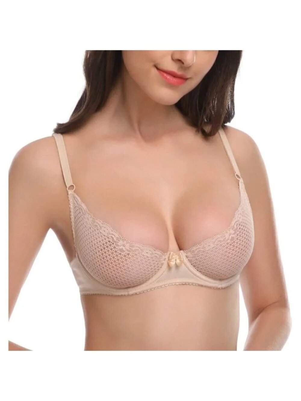 WingsLove Women's Sexy 1/2 Cup Lace Balconette  Mesh Underwired Demi Shelf Bra